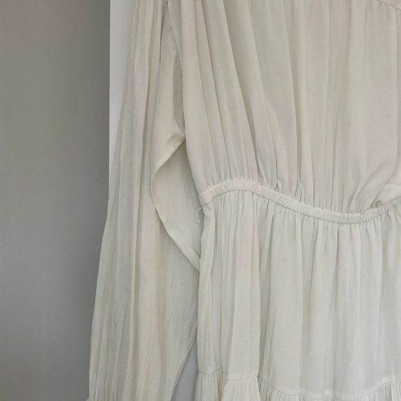 A.L.C. Blouson Long Sleeve Mini Dress White Button Up String Belt Flounce Hem - Picture 9 of 11